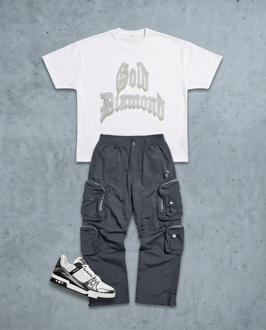 Gold Diamond Rhinestone Tee - White
