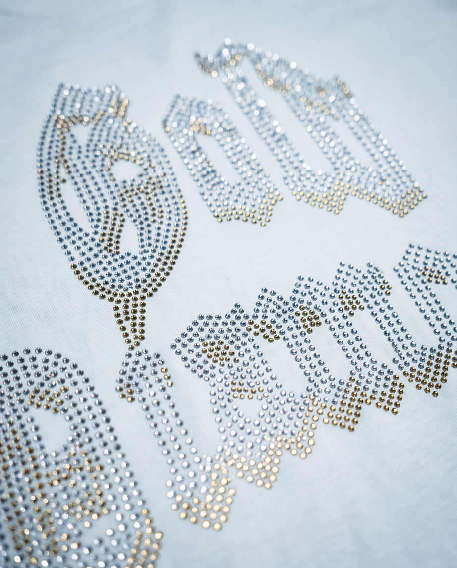 Gold Diamond Rhinestone Tee - White