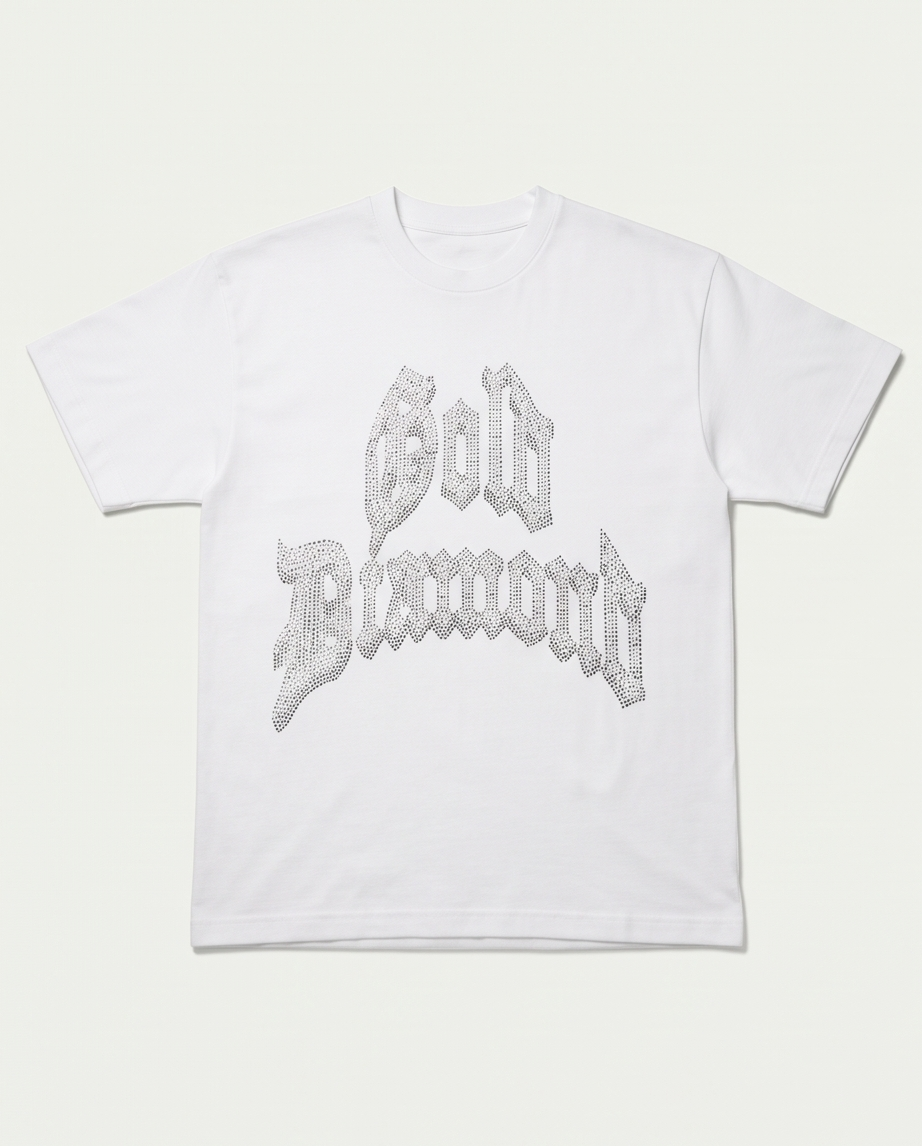Gold Diamond Rhinestone Tee - White