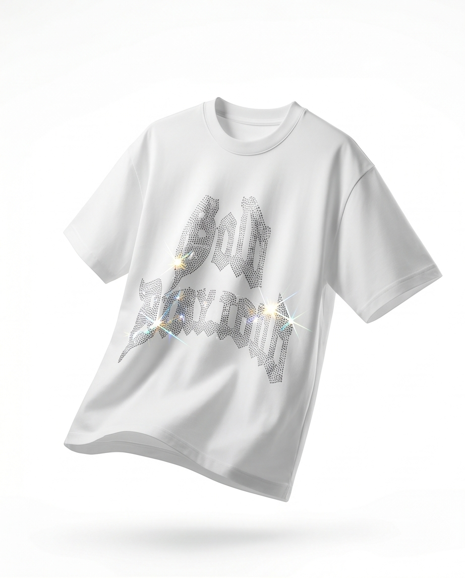 Gold Diamond Rhinestone Tee - White