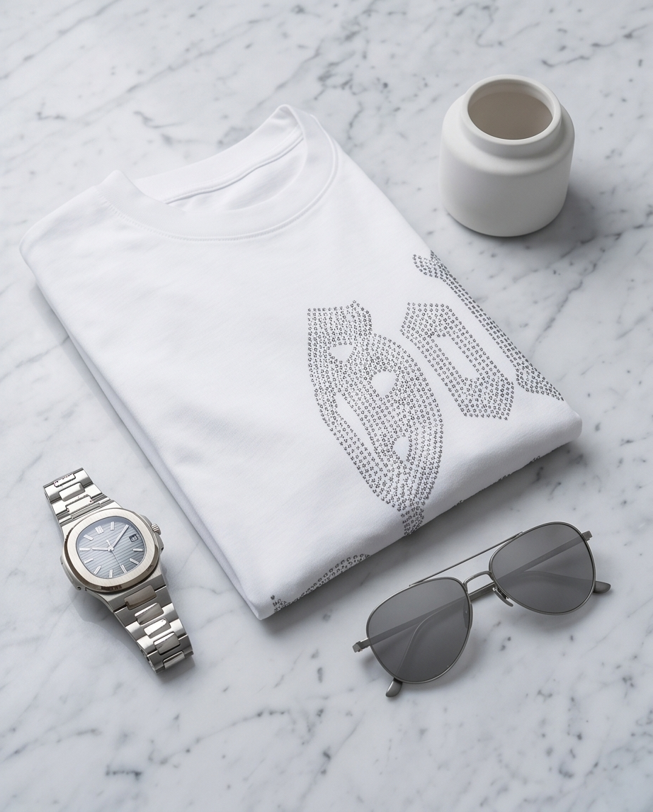 Gold Diamond Rhinestone Tee - White