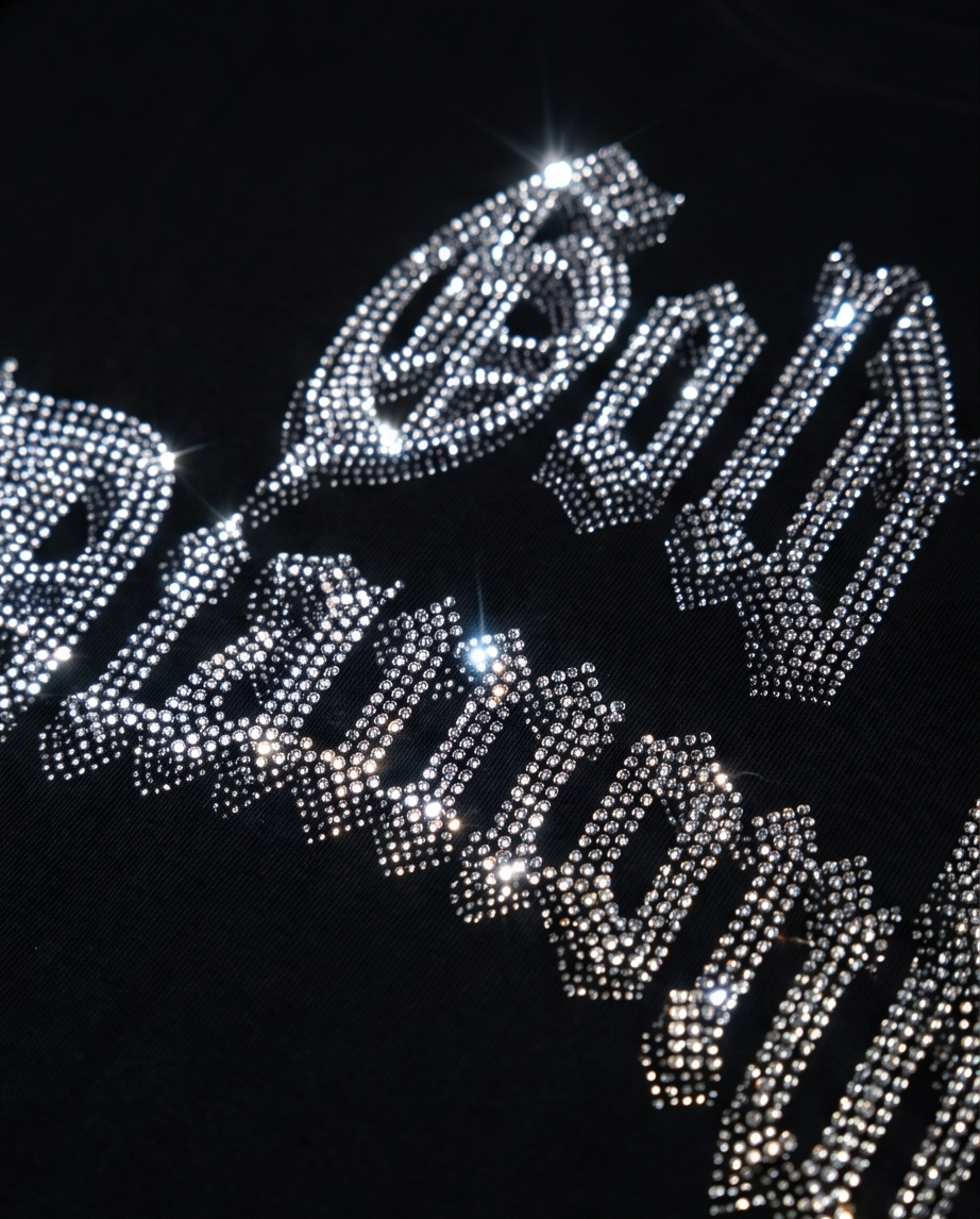 Gold Diamond Rhinestone Tee - Black