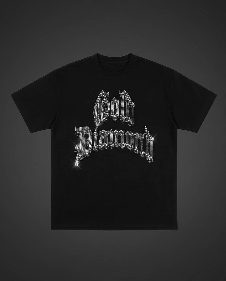 Gold Diamond Rhinestone Tee - Black