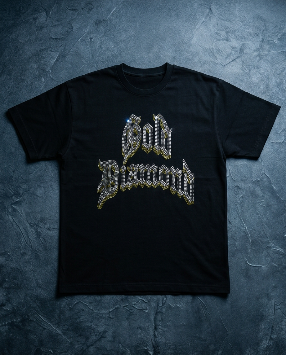 Gold Diamond Rhinestone Tee - Black