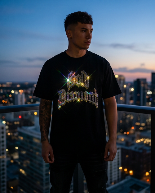 Gold Diamond Rhinestone Tee - Black
